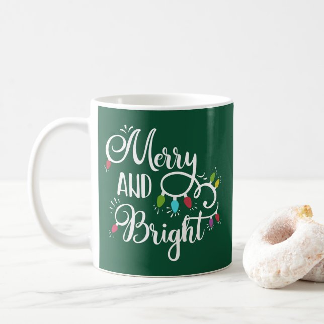 Caneca De Café luzes de Natal alegres e brilhantes (Com Donut)