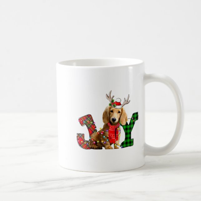 Caneca De Café Luzes de Natal Cachorro Dachshund de Cabelo Longo  (Direita)