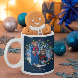 Caneca De Café Luzes de Natal Crianças Foto Azul, Bonito Presente