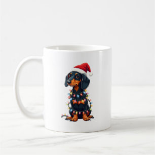 Caneca De Café Luzes de Natal Dachshund Chapéu de Papai Noel Nata