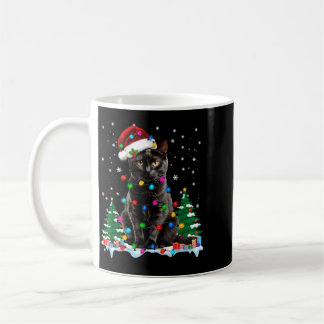 Caneca De Café Luzes de Natal de Gato Preto Chapéu de Papai Noel 