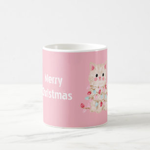 Caneca De Café Luzes de Natal de Gato Rosa
