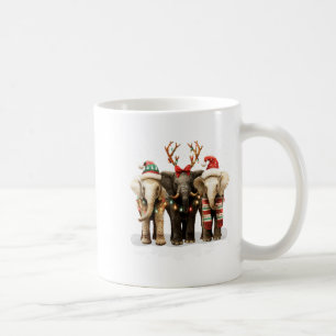 Caneca De Café Luzes de Natal de Três Elefantes Fofos Alegre e Br