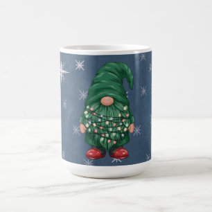 Caneca De Café Luzes de Natal do Gnomo Verde Aquarela