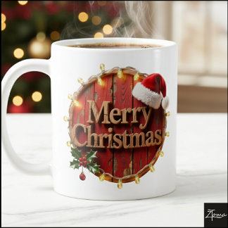 Caneca De Café Luzes de Natal em Madeira Rústica