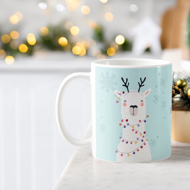 Caneca De Café Luzes de Natal Festivas Modernas Nome de Lhama (Modern Festive Christmas Lights Llama Name Coffee Mug)