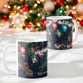 Caneca De Café Luzes de Natal galhos de pinheiro neve azul festiv