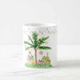 Caneca De Café Luzes de Natal Tropicais Aquarela