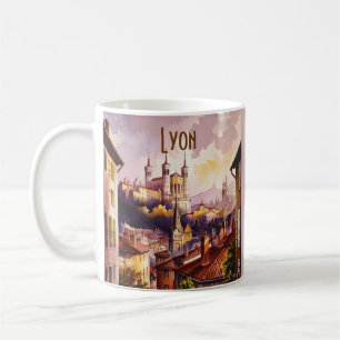 Caneca De Café Lyon França Viagem Aquarela Antiga Igreja