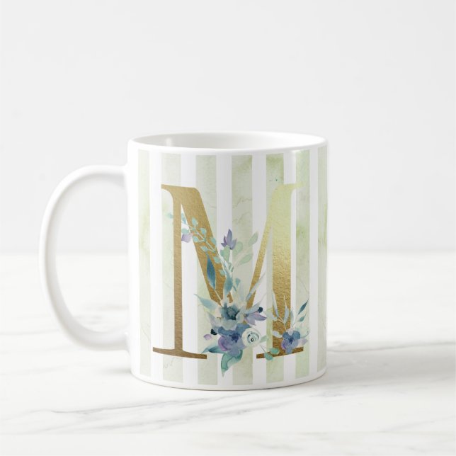 Caneca De Café M, ouro inicial em faixas azuis e brancas (Esquerda)