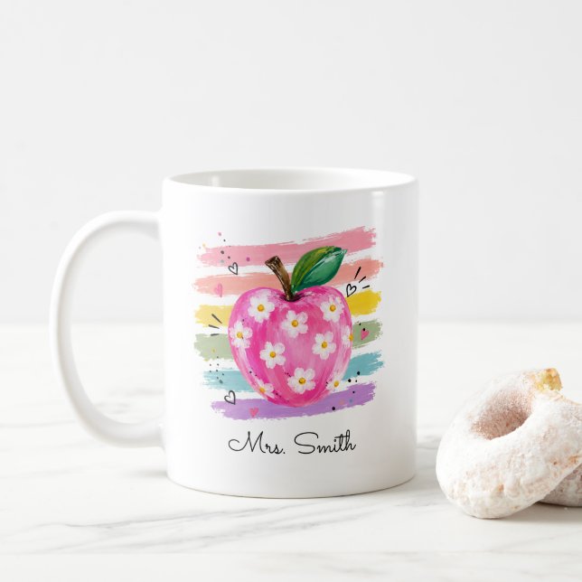 Caneca De Café Maca da Margarida Aquarela Personalizada (Com Donut)