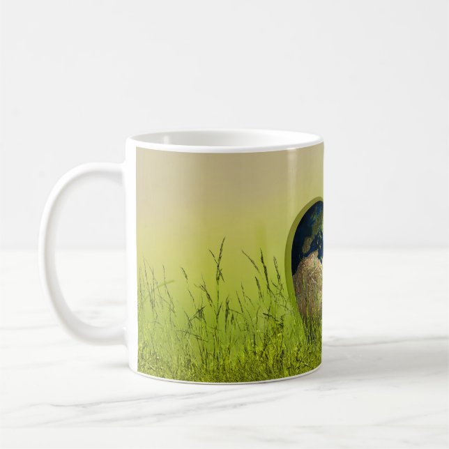 Caneca De Café Maçã Dourada do mundo verde do mar azul (Esquerda)