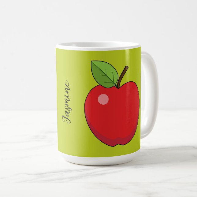 Caneca De Café Maçã Vermelha | Adicionar nome próprio (Frente Esquerda)
