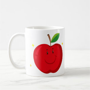 Caneca De Café Maçã Vermelha com rosto feliz