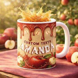 Caneca De Café Maçã Vermelho Bege Vintage Favor | Festa de Jardim