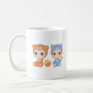 Caneca De Café Macacão de Bebês Gêmeos Urso Gato