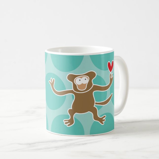 Caneca De Café Macaco/Ape macaco de desenho animado fofo pontos d (Frente Esquerda)