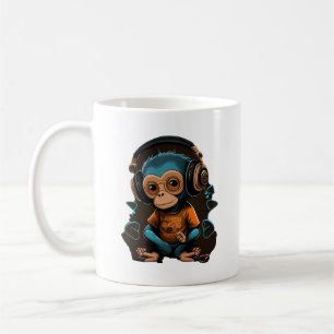 Caneca De Café Macaco Bonito Ouvindo Música, Música Macaco Imerso