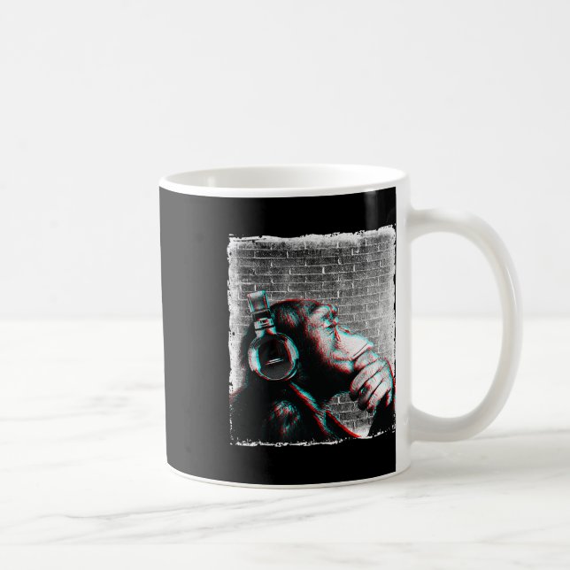 Caneca De Café Macaco Chimp Com Camisa De Fones de ouvido - Músic (Direita)