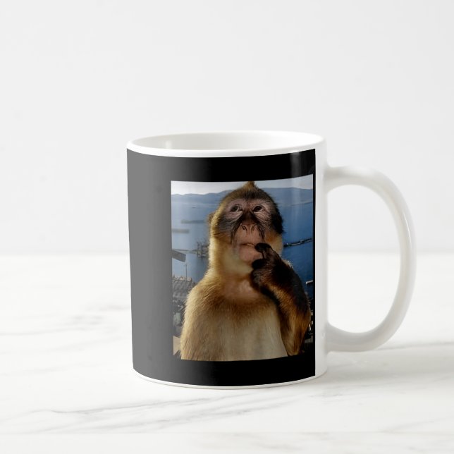 Caneca De Café Macaco Curioso Meme Divertido de Macaco Pensativo  (Direita)