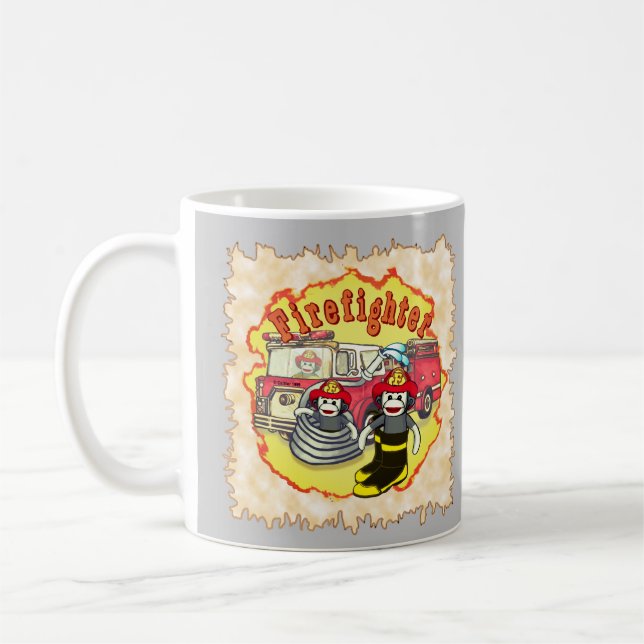 Caneca De Café Macaco de Meia  Caminhão de Bombeiros Bombeiro  (Esquerda)