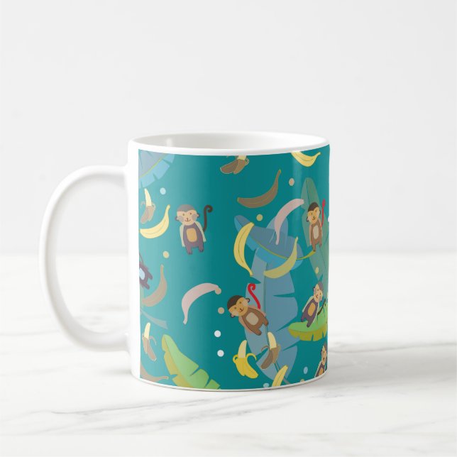 Caneca De Café Macaco-gato e bananas em padrão-árvore (Esquerda)