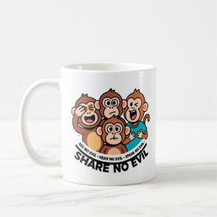 Caneca De Café Macaco Gráfico Moderno Não Compartilhe o Mal