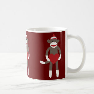 Caneca De Café Macaco-meia bonito com chapéu segurando coração