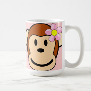 Caneca De Café Macaco Menina Flor Café