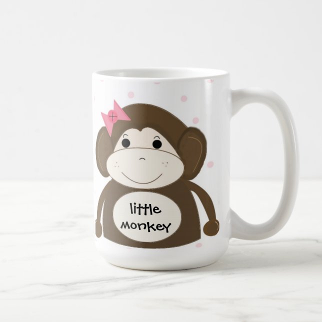 Caneca De Café Macaco Pequeno Com Arco De Cabelo Rosa (Direita)