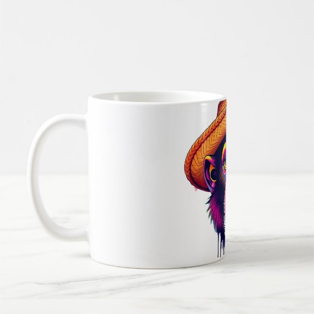 Caneca De Café Macaque no Chapéu de Palha - Teto Macaco Divertido (Esquerda)