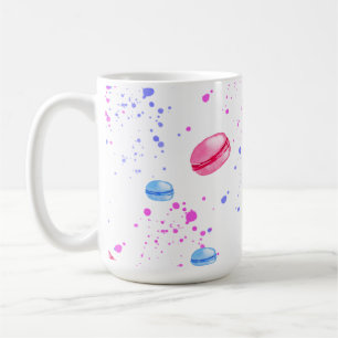 Caneca De Café Macarons apetitosos em respingos de aquarela