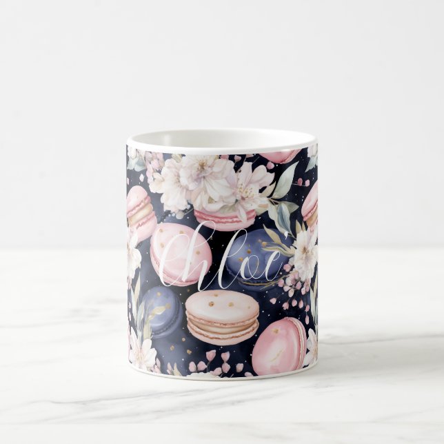 Caneca De Café Macarons Azul Rosa Francês Chic (Centro)
