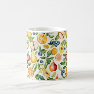 Caneca De Café Maçãs Peras Mirtilos Laranjas Frutas