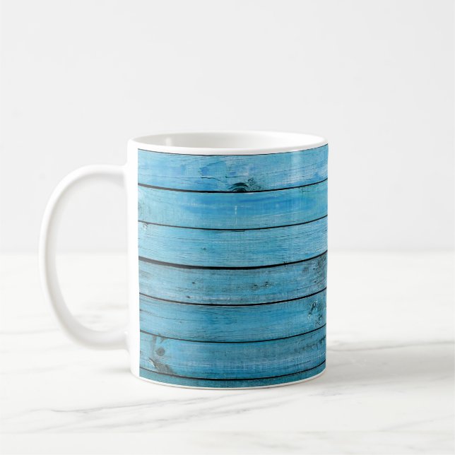 Caneca De Café Madeira azul natural, fundo texturizado. (Esquerda)