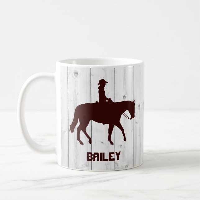 Caneca De Café Madeira de cavalo ocidental personalizada (Esquerda)