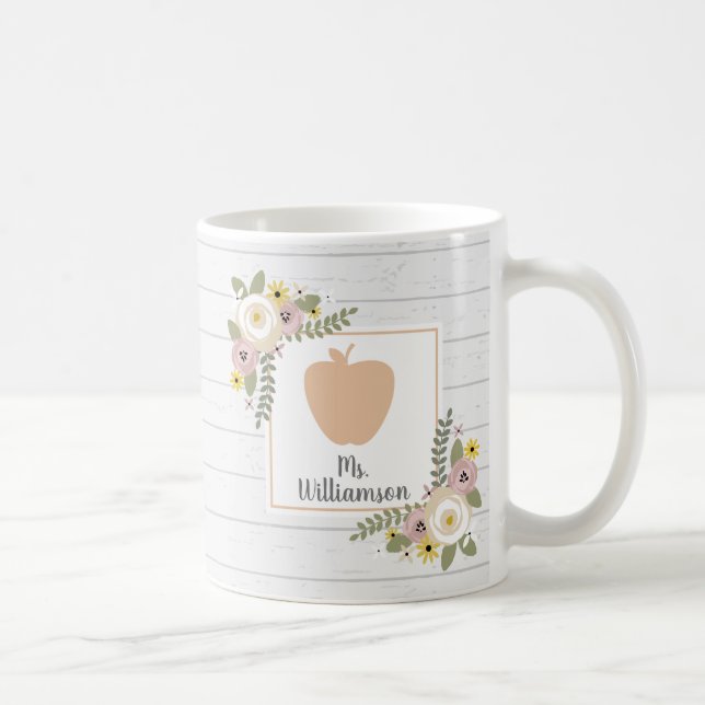 Caneca De Café Madeira floral empoeirada professor personalizado (Direita)