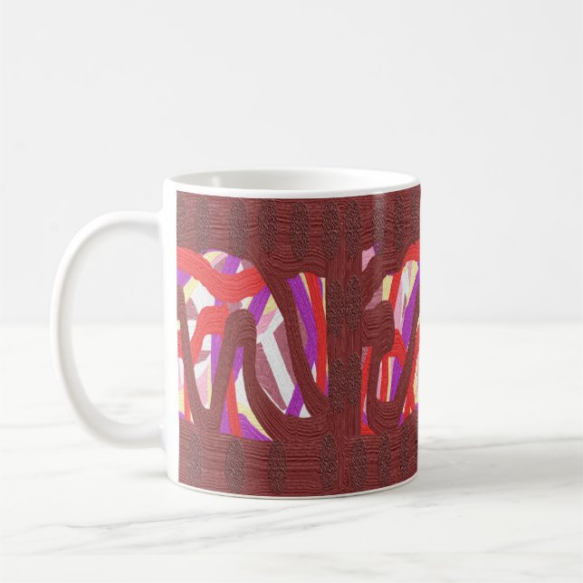 Caneca De Café Madeira marrom gravada com tema mais roxo vermelho (Esquerda)