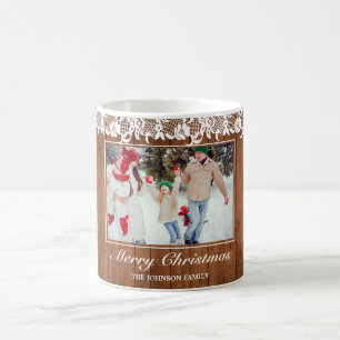 Caneca De Café Madeira russa e renda branca Feliz Foto de Natal