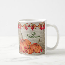 Caneca De Café Madeira russa Outono Laranja Pumpkins Cai Folhas