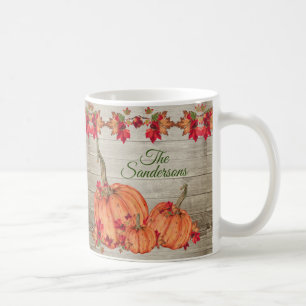 Caneca De Café Madeira russa Outono Laranja Pumpkins Cai Folhas