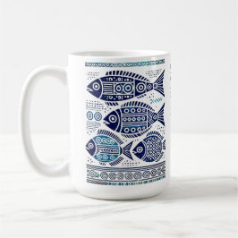 Caneca De Café Madhubani Blue Fish e a tradicional moça Mug