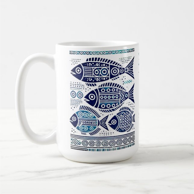 Caneca De Café Madhubani Blue Fish e a tradicional moça Mug (Esquerda)