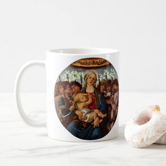 Caneca De Café Madonna e Criança com Oito Anjos por Botticelli (Com Donut)