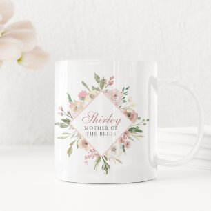 Caneca De Café Madre Elegante do Bride Floral Blush Rosa