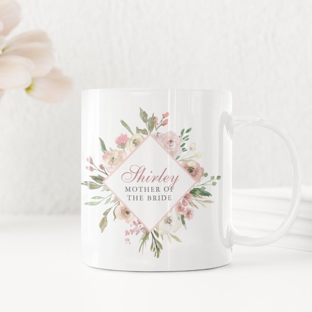 Caneca De Café Madre Elegante do Bride Floral Blush Rosa (Criador carregado)