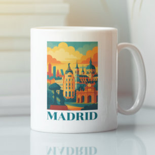 Caneca De Café Madrid Espanha Viagem Vintage Colorida