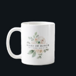 Caneca De Café Madrinha de casamento Floral Rosa Branca<br><div class="desc">O chic e o elegante design floral branco apresentam o título Madrinha de casamento e uma linha de texto personalizado abaixo. Todo o texto pode ser editado, a cor, a fonte e o tamanho alterados. Faça um para cada festa de noiva. Vai parecer excelente em suas fotos prontas. Esta caneca...</div>