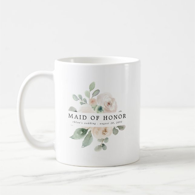 Caneca De Café Madrinha de casamento Floral Rosa Branca (Esquerda)