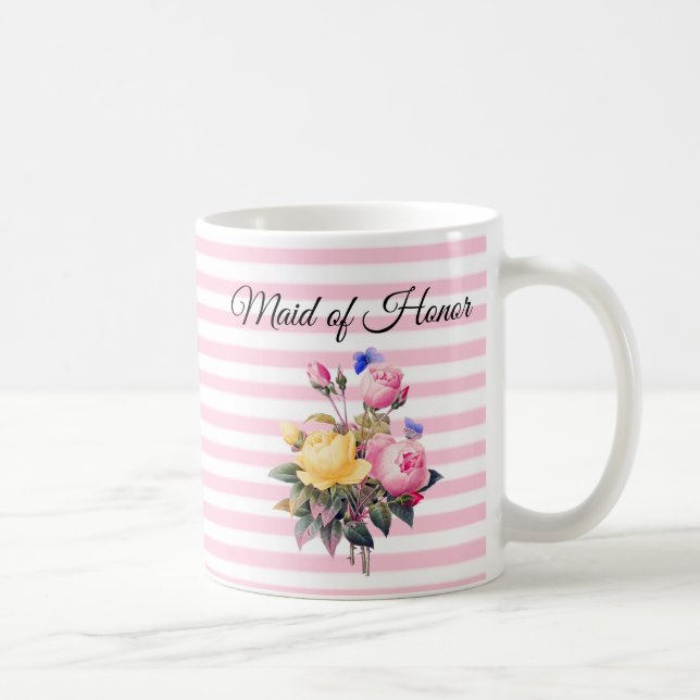 Caneca De Café Madrinha de casamento Rosa Rosa Buquê Personalizad (Direita)